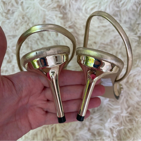 ZARA Golden metallic VINYL HIGH HEELED 3” SANDALS JEWELS SIZE USA 8 or 38 - Picture 7 of 9